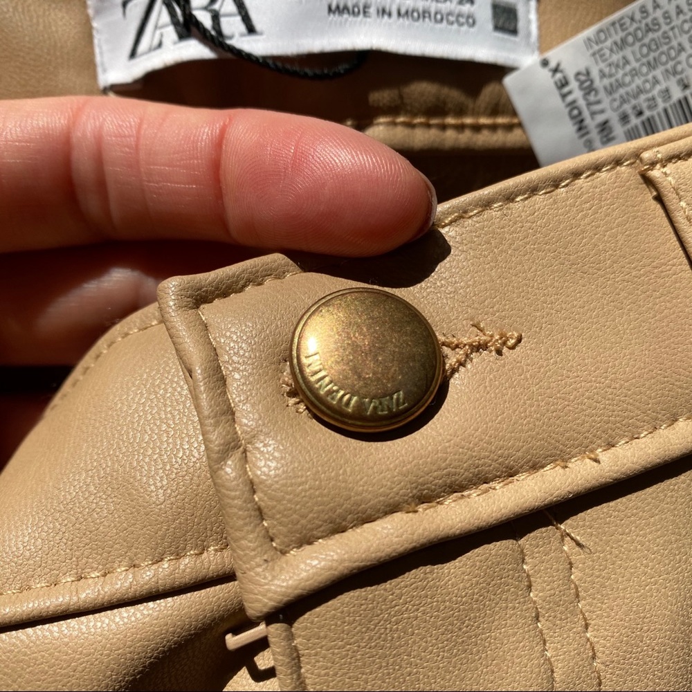 🍂 ZARA TAN FAUX LEATHER HIGH WAIST STRAIGHT LEG PANTS! - Picture 6 of 11
